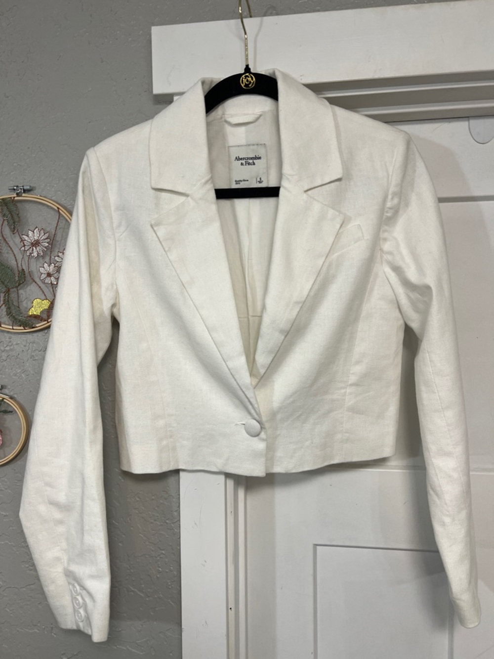 ABERCROMBIE & FITCH COTTON LINEN WOMENS CROPPED BLAZER WHITE SMALL - Picture 2 of 16